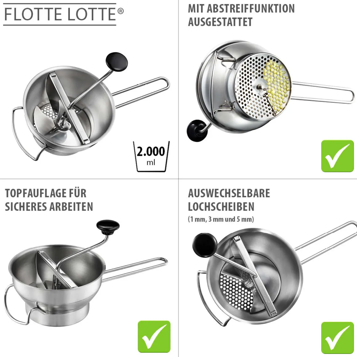 Passiergerät FLOTTE LOTTE® inkl. 3 Lochscheiben (1 mm, 3 mm und 5 mm)