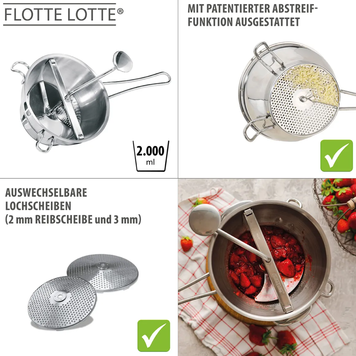 Passiergerät ORIGINAL FLOTTE LOTTE®, multifunktional mit 2 Lochscheiben