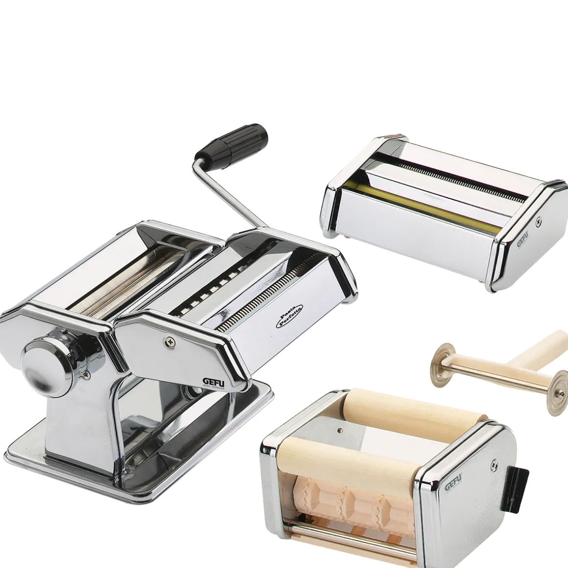 Pastamaschine PASTA PERFETTA DE LUXE Set mit Vorsätzen für 6 verschiedene Nudelsorten
