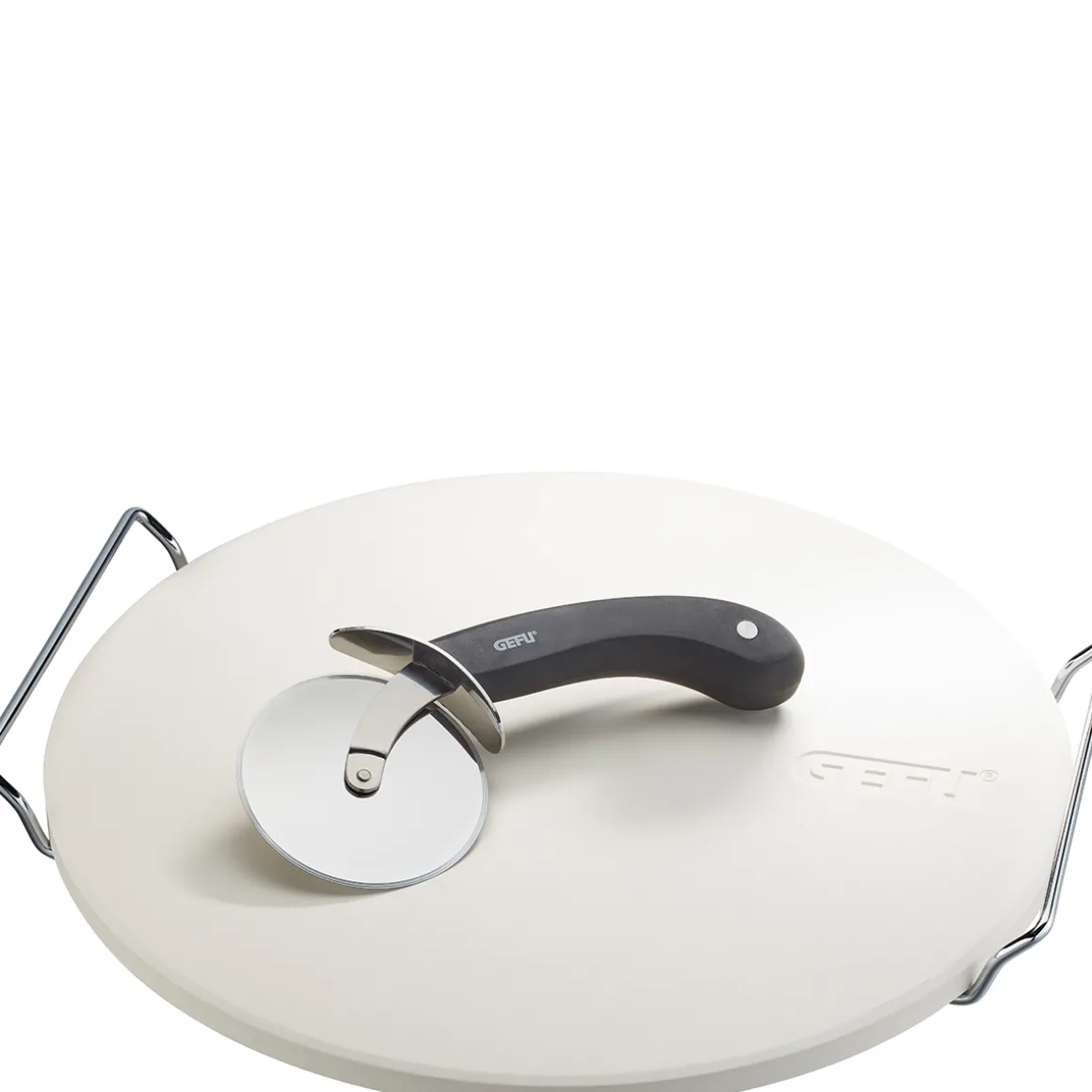 Pizzastein mit Gestell + Pizzaschneider DARIOSO, rund