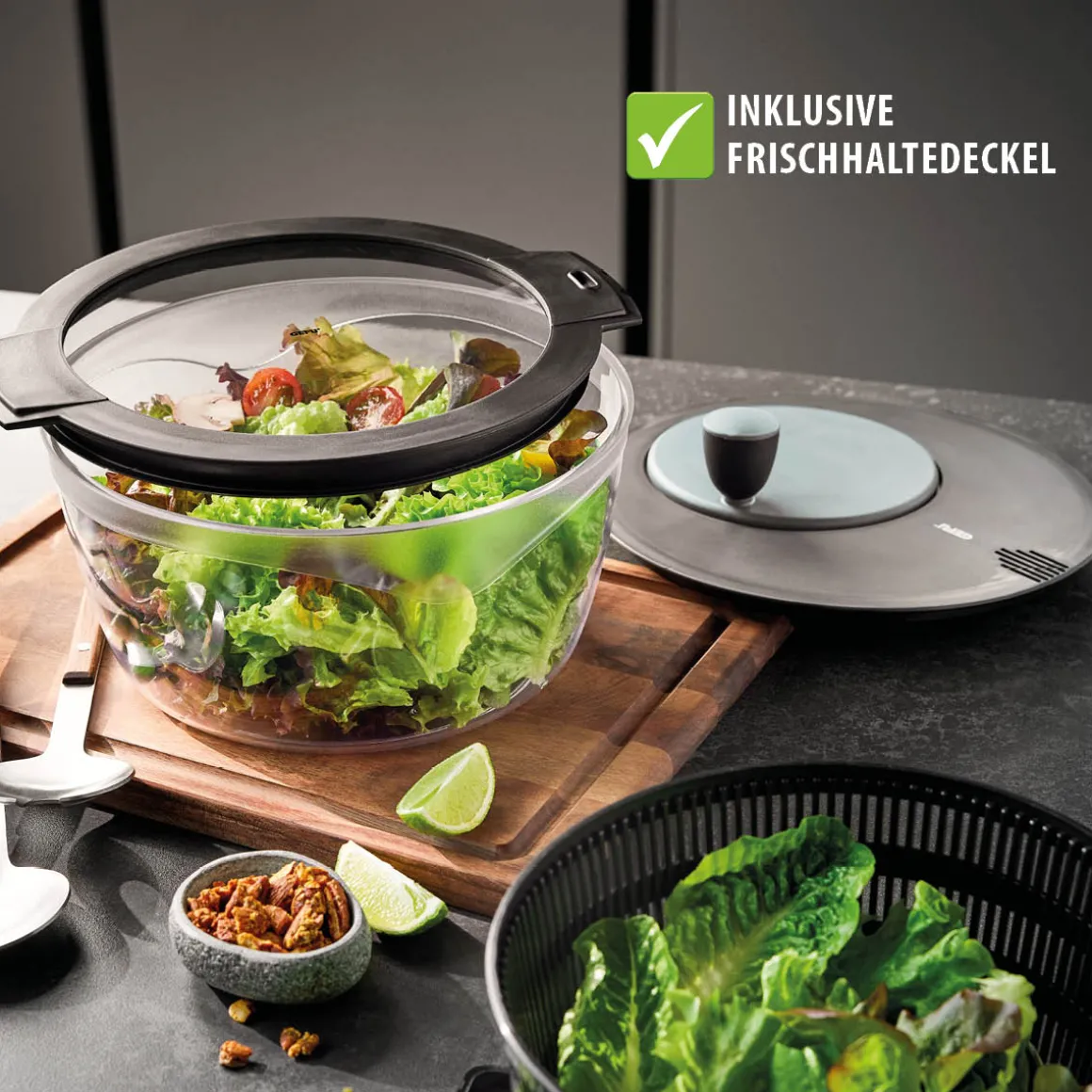 Salatschleuder, Kunststoff inkl. Frischhaltedeckel, 4 L