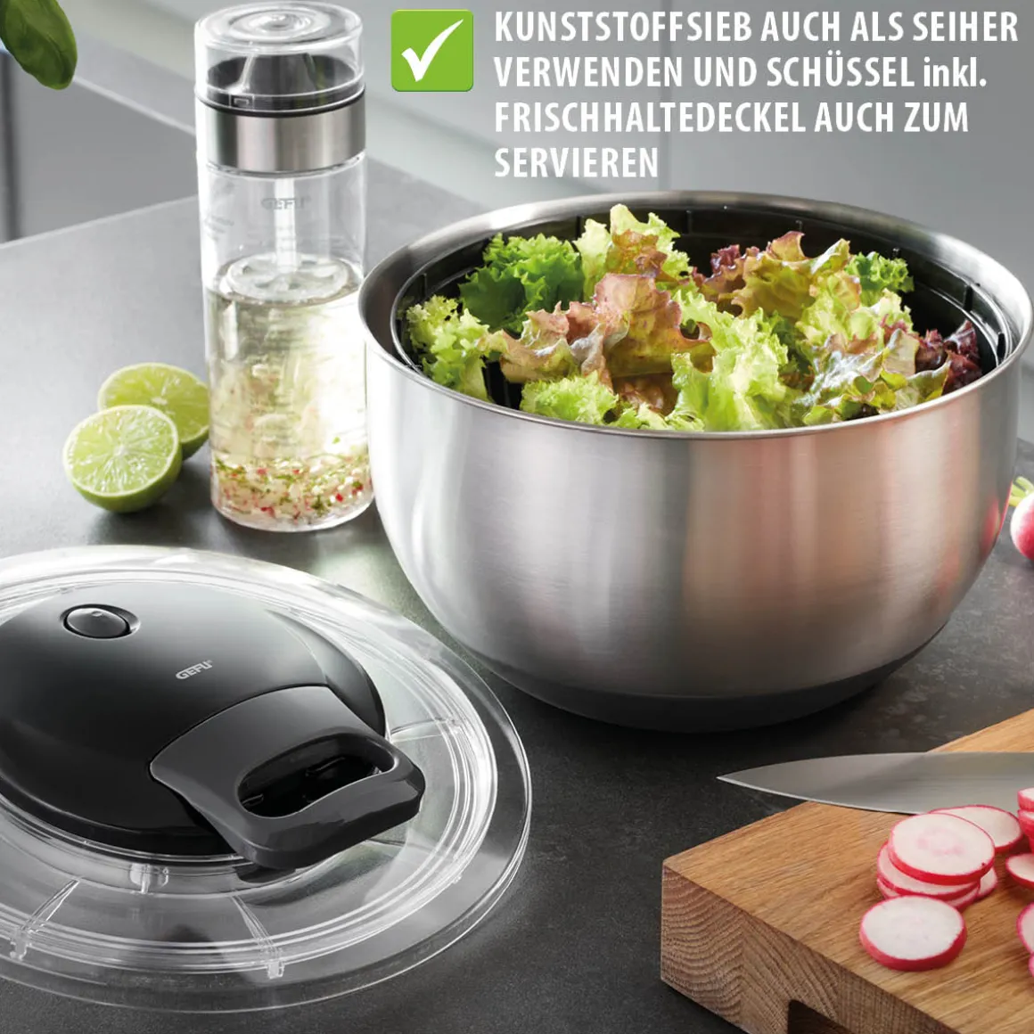 Salatschleuder PULLIT, Edelstahl, 4,5 L