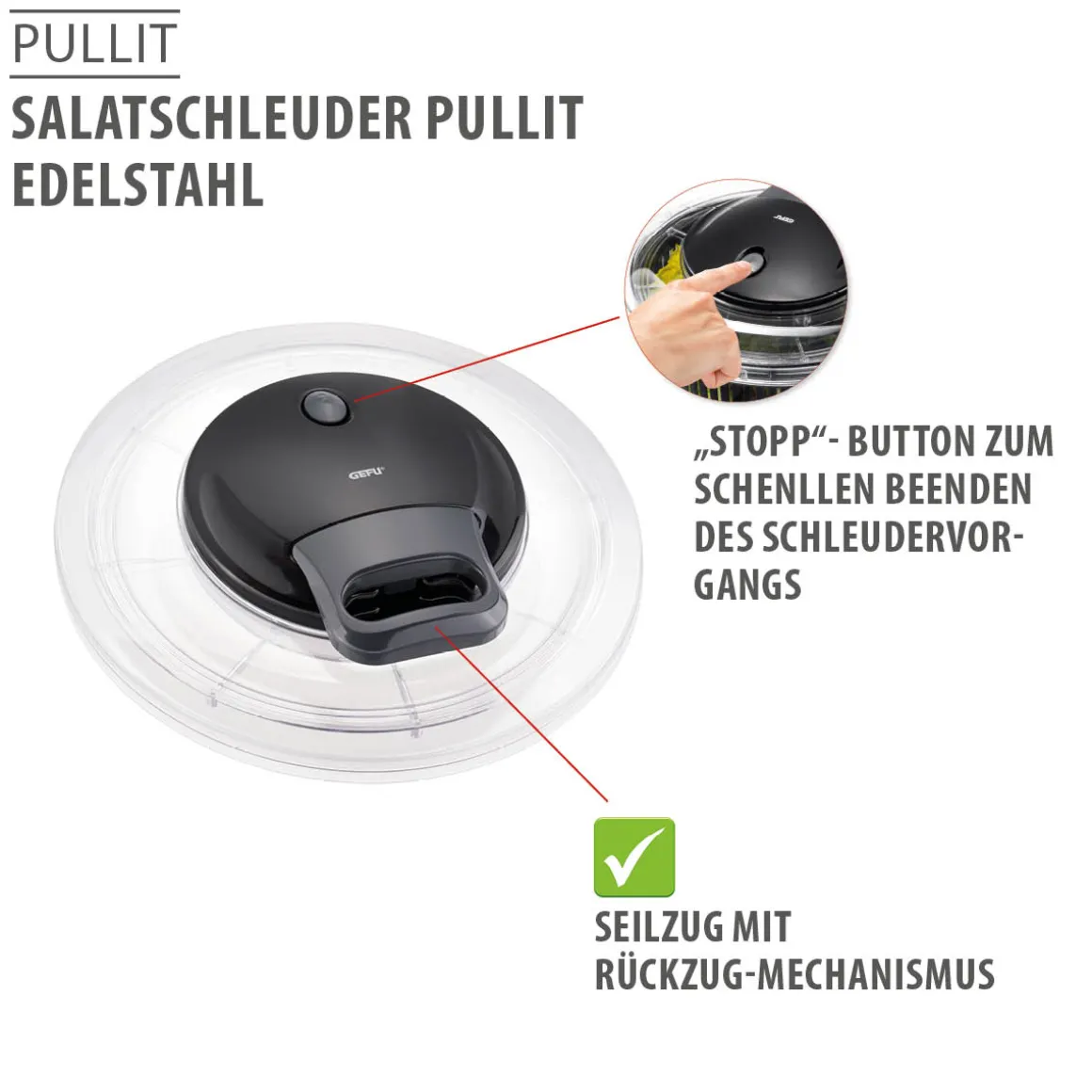 Salatschleuder PULLIT, Edelstahl, 4,5 L
