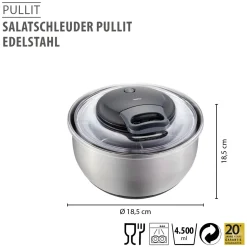 Salatschleuder PULLIT, Edelstahl, 4,5 L