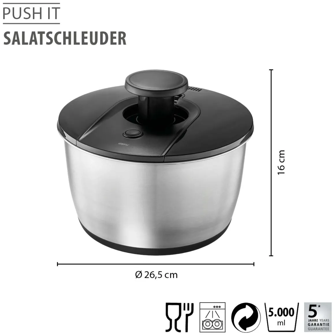 Salatschleuder PUSH IT, Edelstahl, 5 L