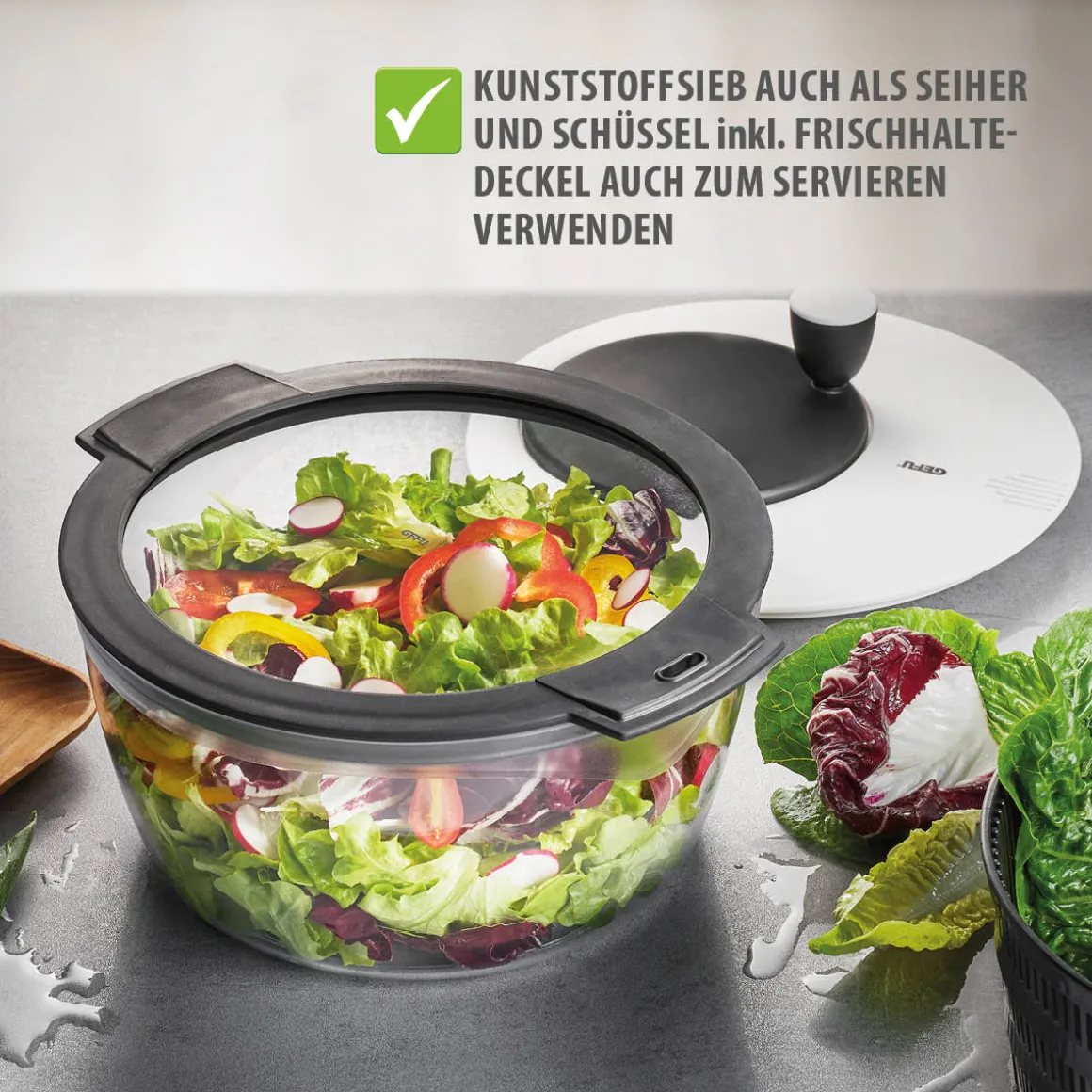 Salatschleuder ROTARE + Frischhaltedeckel, 4 L